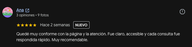 Reseña en Google · Ana (original en español)
