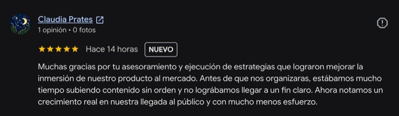 Reseña en Google — Claudia, estrategia de contenido
