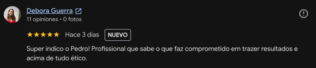 Reseña en Google, Débora, comprometido y ético (original en portugués)