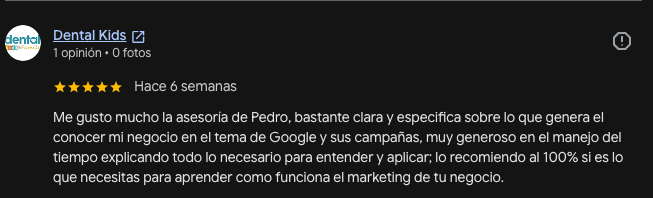 Reseña en Google de la Dra. Lina, Dental Kids (original en español)